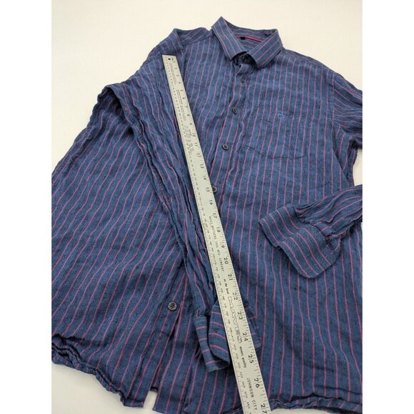 ZF Button‎ Up Shirt Men's XXLarge Blue Purple Striped 100% Linen Casual - Picture 7 of 10